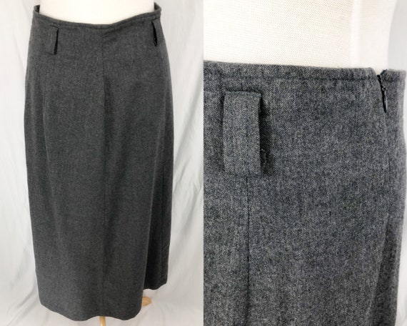 Vintage 70s Wool Skirt M/L | Midi Gray Wool Skirt… - image 1