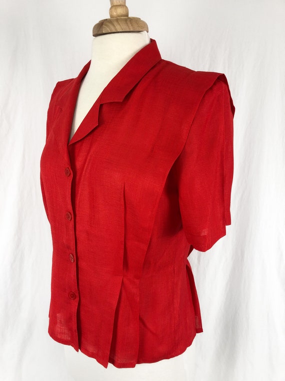 Vintage Red Pleated Blouse S/M | Lightweight Top … - image 3