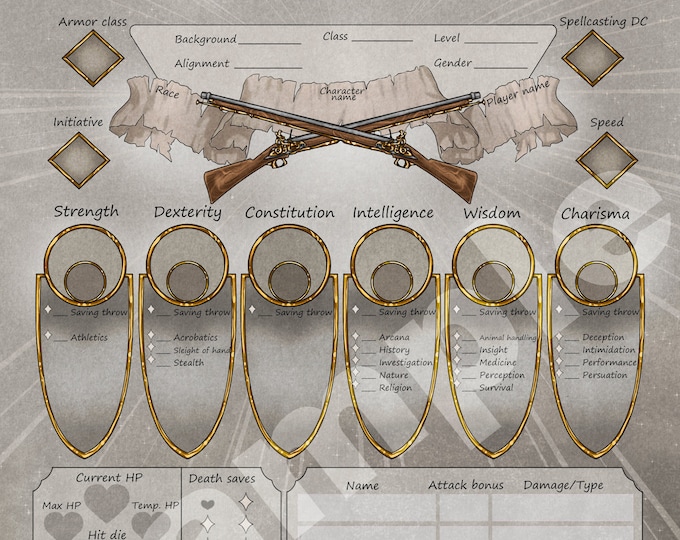 Gunslinger Rogue Character Sheet D&D 5e Etsy