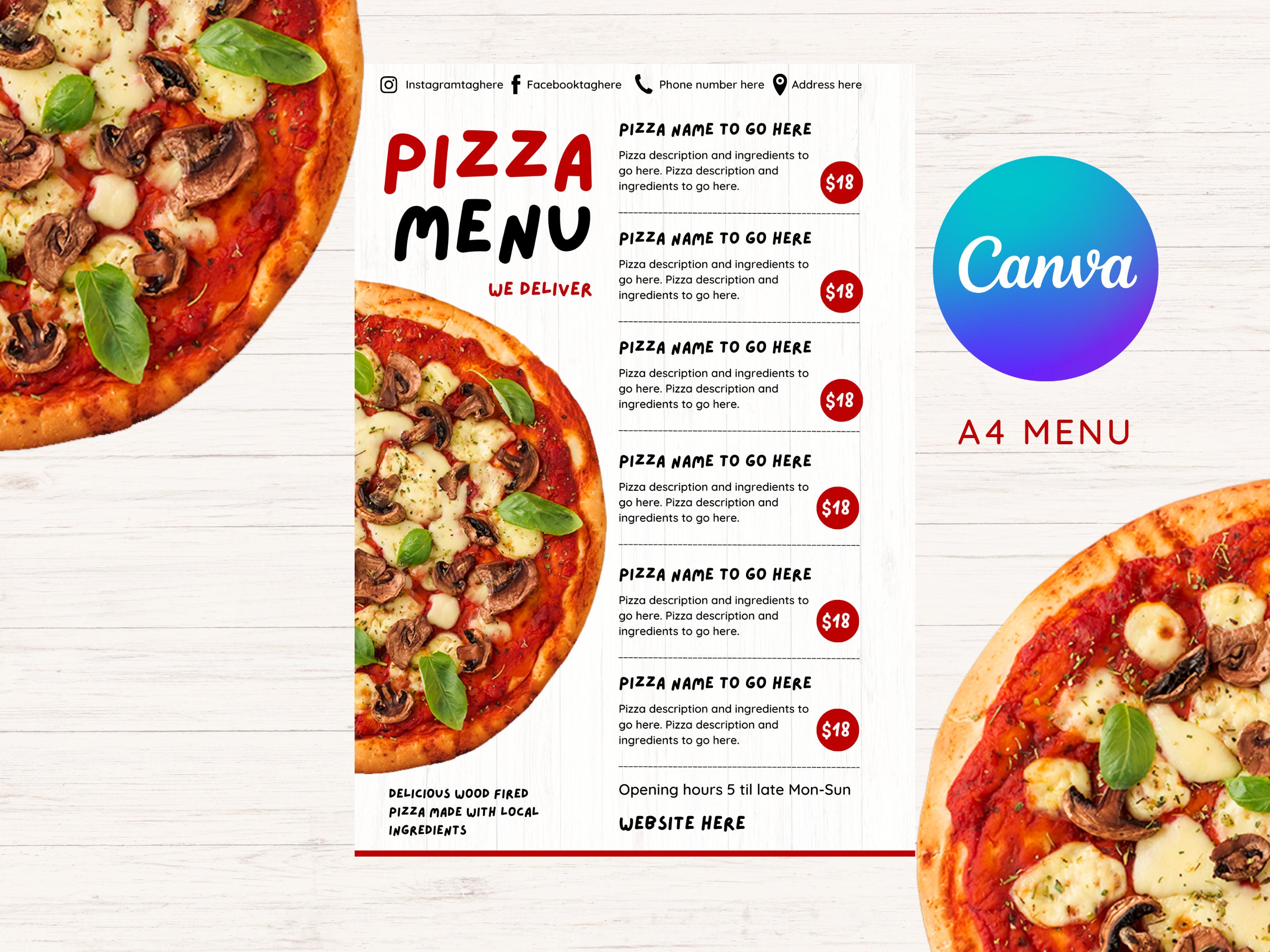 A4 Pizza Menu Editable in Canva Etsy