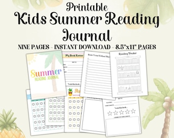 Printable Kids Summer Reading Journal Log Book Tracker Book Review Report Homeschool Activity Monthly Reading Tracker for Kids