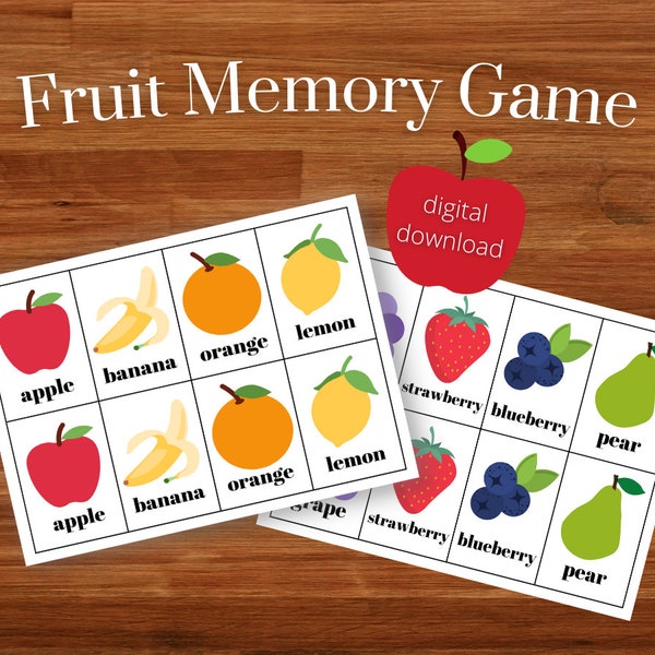 Printable Memory Matching Card Game for Preschool/Kindergarten Homeschool Printable Activity Early Learning Game Matching Fruits 8.5"x11"