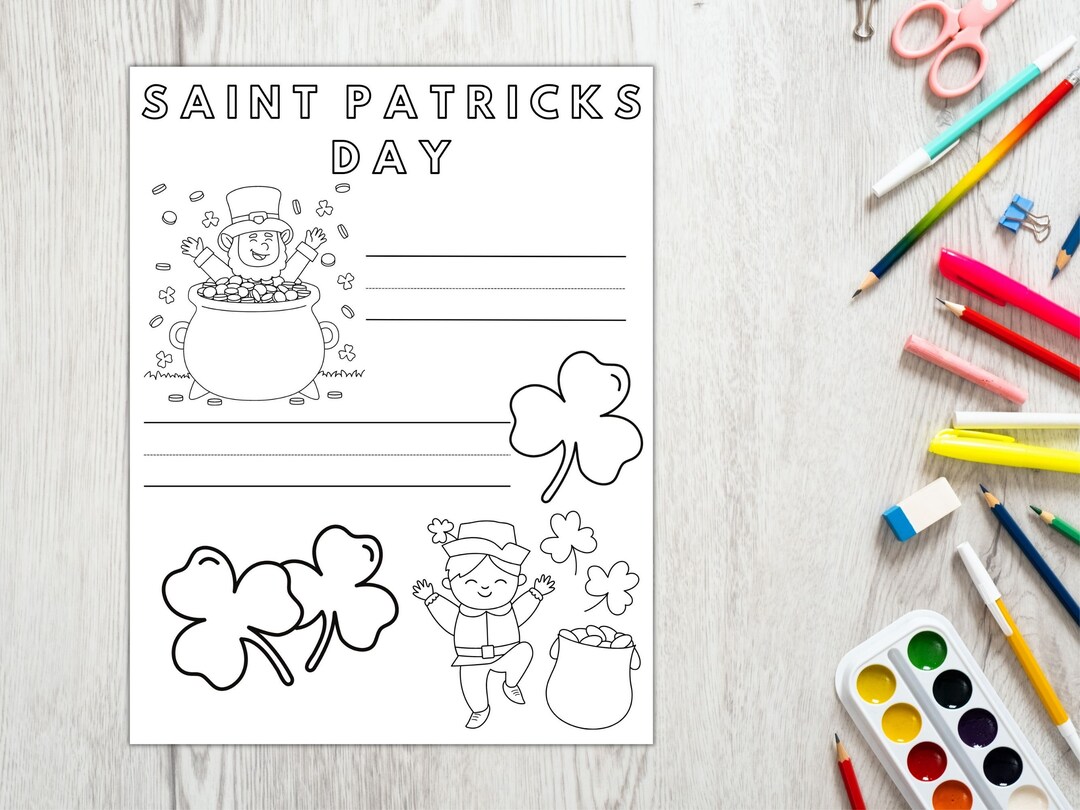 St. Patricks Day Coloring and Writing Practice Worksheet, 8.5 X 11 ...