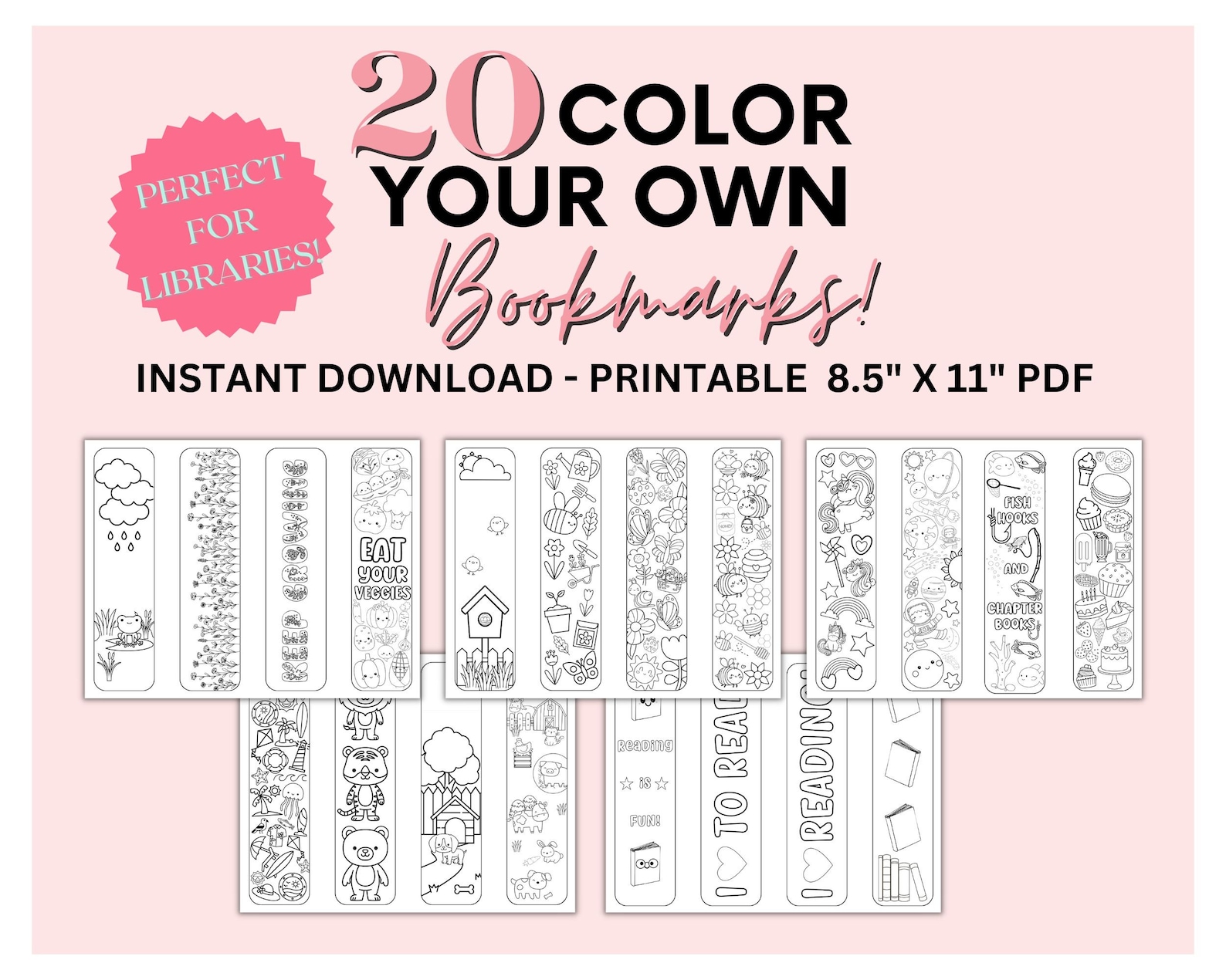 20 Printable Bookmarks for Kids to Color Library Activity for Kids ...