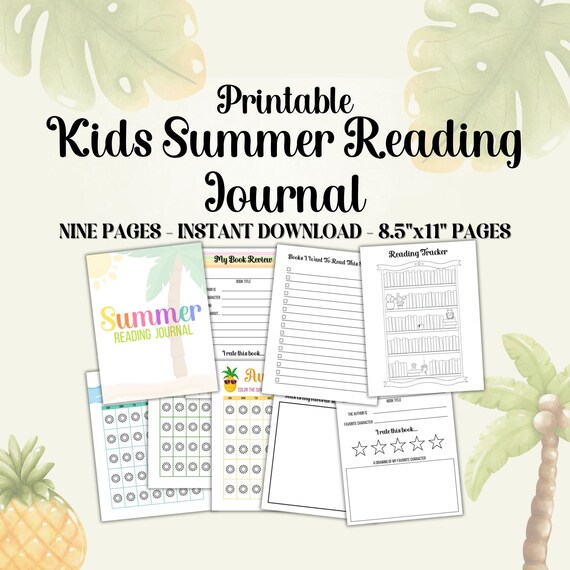 Printable Kids Summer Reading Journal Log Book Tracker Book Review Report Homeschool Activity Monthly Reading Tracker for Kids