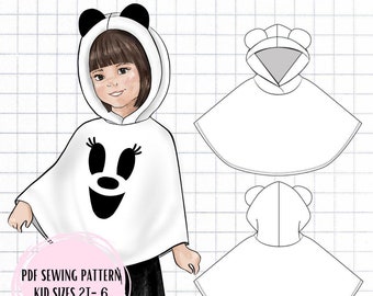PDF Kids Mouse Ghost Poncho Sewing Pattern Kids Sizes 2T-6