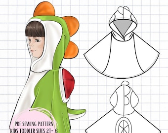 PDF Dinosaur Poncho Sewing Pattern Kids Toddler Sizes 2T-6