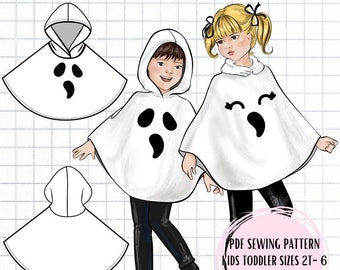 PDF Kids Surprised Ghost Poncho Sewing Pattern Kids Sizes 2T-6