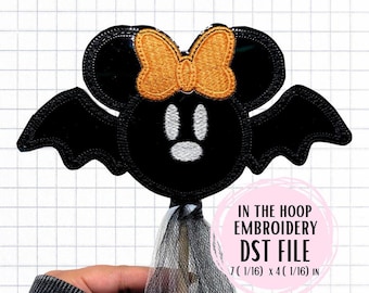 In the Hoop Wand (ITH) DST Embroidery File - Halloween Bat Dressup Spooky cute bow bat costume playtime