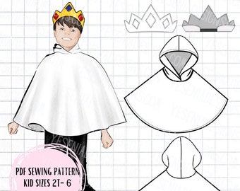 King Ghost Poncho & Crown PDF Sewing Pattern Kids Sizes 2T-6 Halloween Costume