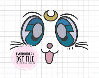 DST Embroidery File - Happy Space Moon Cat Kitty Halloween