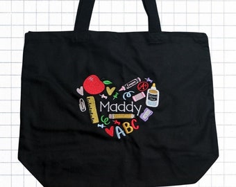 Custom Teacher Embroidered Tote Bag - Back to School - Teacher Appreciation Gift - Christmas Gift