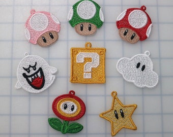 Gamer Ghost Mushroom Cloud Box Flower Daisy Star Embroidery Lace Christmas Ornament