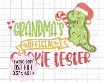 DST Embroidery File - Christmas Dinosaur Grandma's Official Cookie Tester