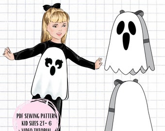 PDF Kids Spooky Surprised Girly Lashes Ghost Costume Sewing Pattern - Halloween Toddler Costume