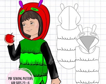 Caterpillar Bug Hoodie  PDF Sewing Pattern Kids Sizes 2T-6 Halloween Costume