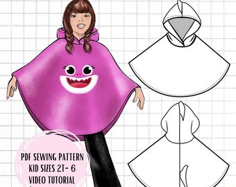 PDF Kids Shark Poncho Sewing Pattern - Halloween Shark Costume