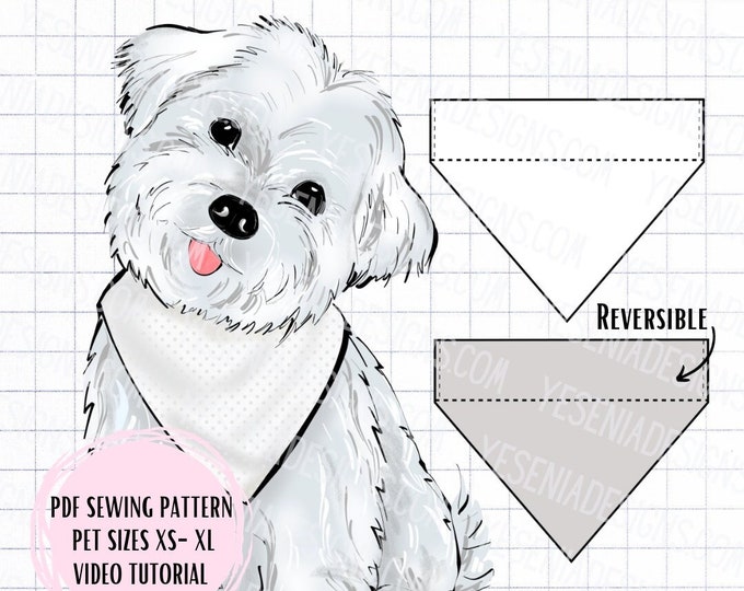 Featured listing image: PDF Reversible Dog Collar Bandana Sewing Pattern Sizes XS-XL