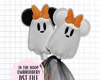 In the Hoop Wand (ITH) DST Embroidery File - Halloween Mouse Ghost Dressup Spooky cute ghostie costume