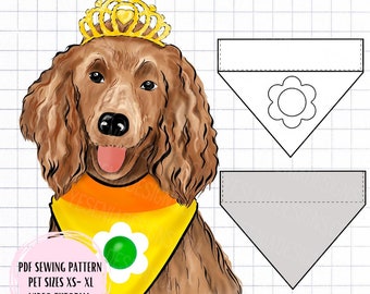 PDF Dog Collar Bandana Daisy Flower Princess Sewing Pattern Sizes XS-XL