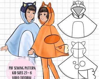 PDF Kids Dog Poncho Sewing Pattern Sizes 2T-6 Halloween Costume - Blue Dog Cape