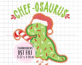 DST Embroidery File - Christmas Dinosaur  Cookie Chef-osaurus