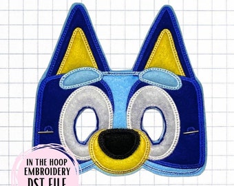 In the Hoop Mask (ITH) DST Embroidery File - Halloween Blue Dog