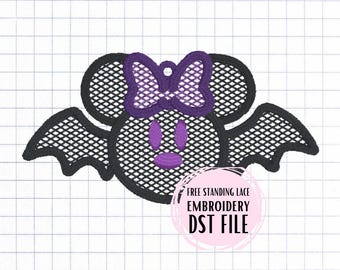 Free Standing Lace Halloween Bat Earrings Embroidery File - Mouse Spooky Cute bow vampire FSL