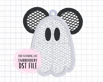 Free Standing Lace Halloween Ghost Earrings Embroidery File - Mouse Spooky Cute Ghostie FSL