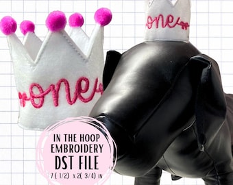 In the Hoop Crown (ITH) DST/PES Embroidery File - Dog Birthday One Bows Crown (Size Small)