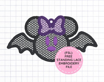 Free Standing Lace Halloween Bat Earrings Embroidery File - Mouse Spooky Cute bow vampire FSL