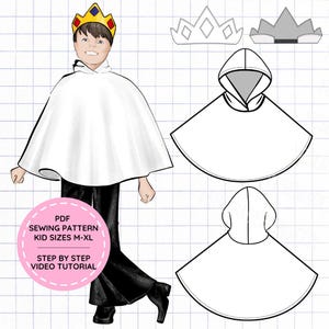 King Ghost Poncho & Crown PDF Sewing Pattern Kids Youth Sizes M-XL Halloween Costume