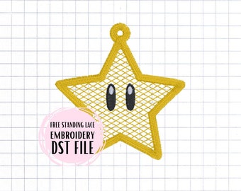 Free Standing Lace Christmas Ornament Embroidery File - Level Up Gold Star Game