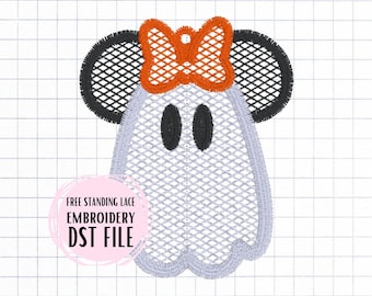Free Standing Lace Halloween Ghost Earrings Embroidery File - Mouse Spooky Ghostie FSL
