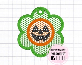 Free Standing Lace Halloween Pumpkin Flower Earrings Embroidery File - Spooky cute pumpkin patch FSL