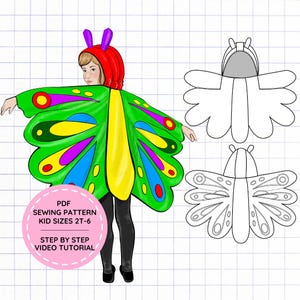 Cape insecte papillon PDF Patron de couture enfants tailles 2T-6 Costume chenille d'Halloween