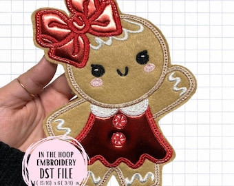 In the Hoop (ITH) DST/PES Embroidery File - Gingerbread Girl Feltie