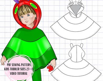 PDF Kids Caterpillar Bug Poncho Toddler Sizes 2T-6 Halloween Costume
