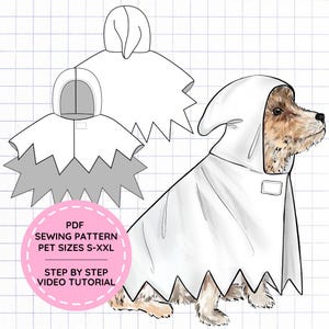 PDF Hund Spöklikt Spöke Poncho med Ojämna Kanter Mönster för Kappa Storlekar S-XXL - Halloweenkostym Glad Överraskad Bu-spöke Spöke