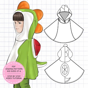 Dinosaurus poncho PDF naaipatroon kinderen peuter maten 2T-6 Halloween kostuum