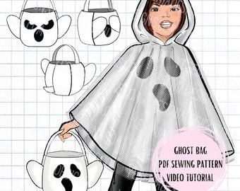 PDF Ghost Bag Sewing Pattern - Halloween Treat bag - Floating Ghost Costume Treat Halloween Bucket