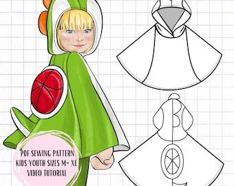 PDF Dinosaur Poncho Sewing Pattern Kids Youth Sizes M-XL