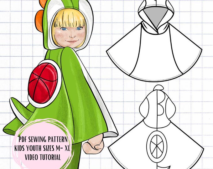 Featured listing image: PDF Dinosaur Poncho Sewing Pattern Kids Youth Sizes M-XL