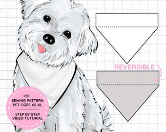 Patrón de costura PDF para pañuelo reversible para collar de perro, tallas XS-XL
