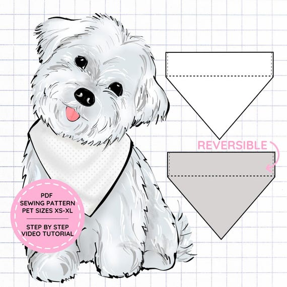 PDF Reversible Dog Collar Bandana Sewing Pattern Sizes XS-XL