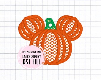 Free Standing Lace Halloween Pumpkin Earrings Embroidery File - Mouse pumpkin patch FSL