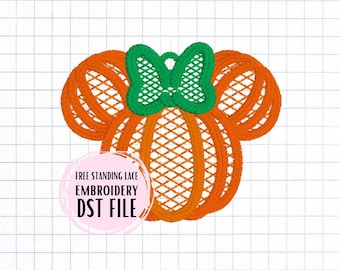 Free Standing Lace Halloween Pumpkin Earrings Embroidery File - Mouse Spooky cute pumpkin patch FSL