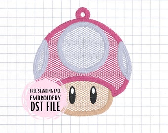 Free Standing Lace Christmas Ornament Embroidery File - Level Up Mushroom Game