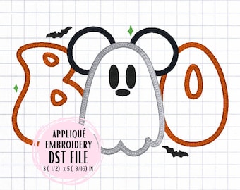 DST Embroidery Applique File - Boo Mouse Ghost Bats Halloween