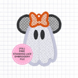 Freistehende Spitze Halloween Geist Ohrringe Stickdatei - Maus Spooky Ghostie FSL